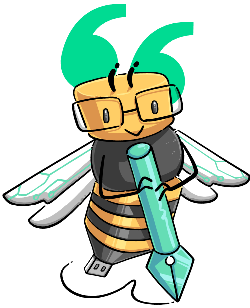 A bee character writing with a fountain pen in visible one